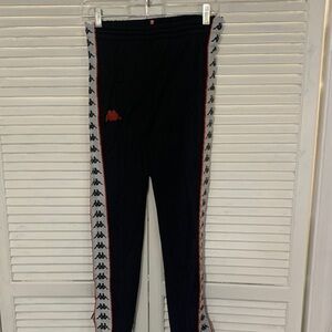 Kappa Black Track Pants with Side Logo Tape zip up